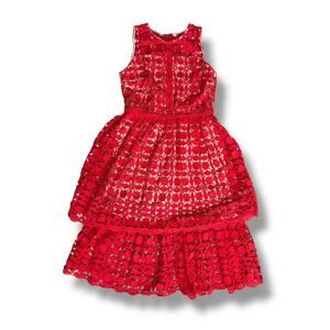 VTG RYAN MICHELLE  DRESS, CROCHET RED, Size L